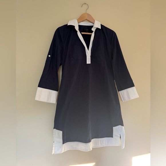 J.Crew Navy Camp Tunic Dress Size 4 | V-Neck Cotton Old Money Preppy Resortwear - Picture 5 of 13